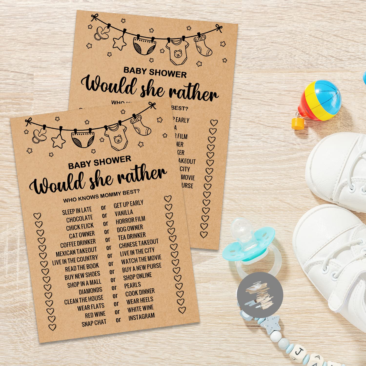 Baby Shower Game Cards, Would She Rather Baby Shower Game, Set Of 30 Cards, Rustic Bridal Wedding Shower Or Bachelorette Party G